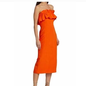 new Orange Monique lhuillier ruffled Midi dress size 6